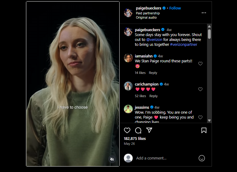 Paige Bueckers’ 2025 Instagram Collab with Verizon